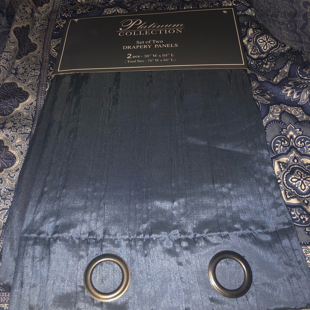 NWT set of SIX Platinum drapery panels in dark blue
